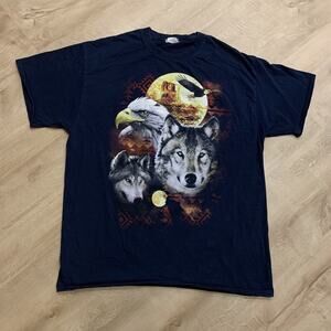 Vintage Wolf Eagle Wilderness Native Tribal Aztec T-Shirt Mens XL Nature Tee Y2K